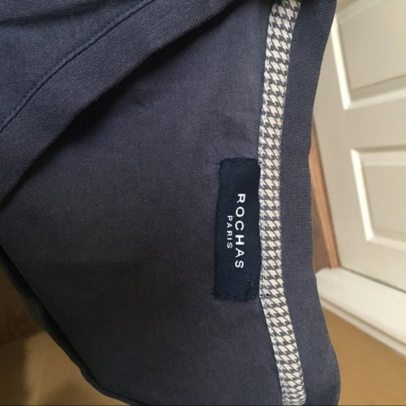 ROCHAS Paris Navy Blue V-neck Embroidered Pocket Short Sleeve Shirt - Picture 6 of 8